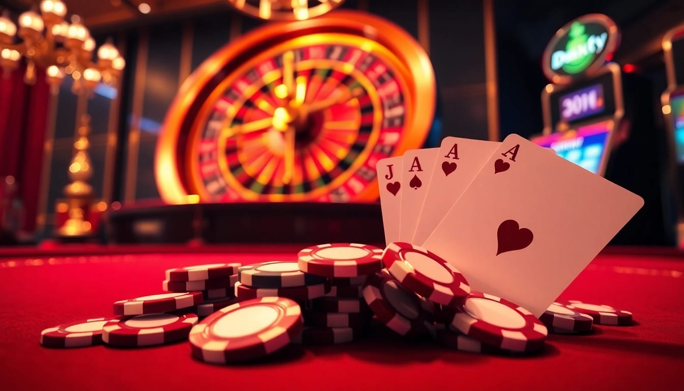 Experience thrilling gameplay at https://5mbcr.com/ with dazzling casino tables and vibrant poker chips.