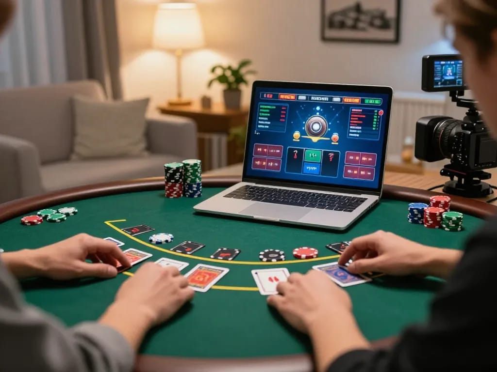 Player immerses in online blackjack at 678vip, showcasing vibrant game interface and cozy home setting