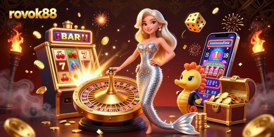 Experience jackpot excitement with rokok88’s vibrant casino adventure illustration showcasing rich visuals.