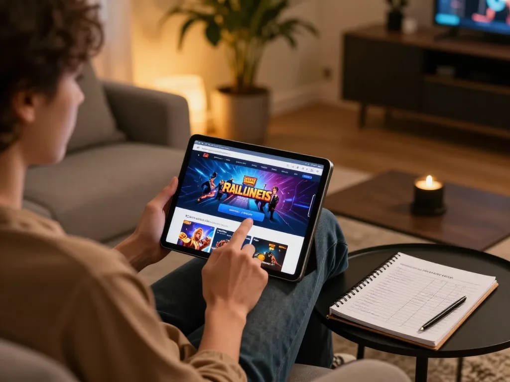 Engaging with trang chủ ko66 on a tablet at home, demonstrating online gambling setup.