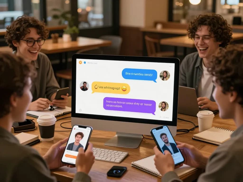 Engaging spicy chat scene with users interacting in a vibrant café environment, showcasing lively conversations.