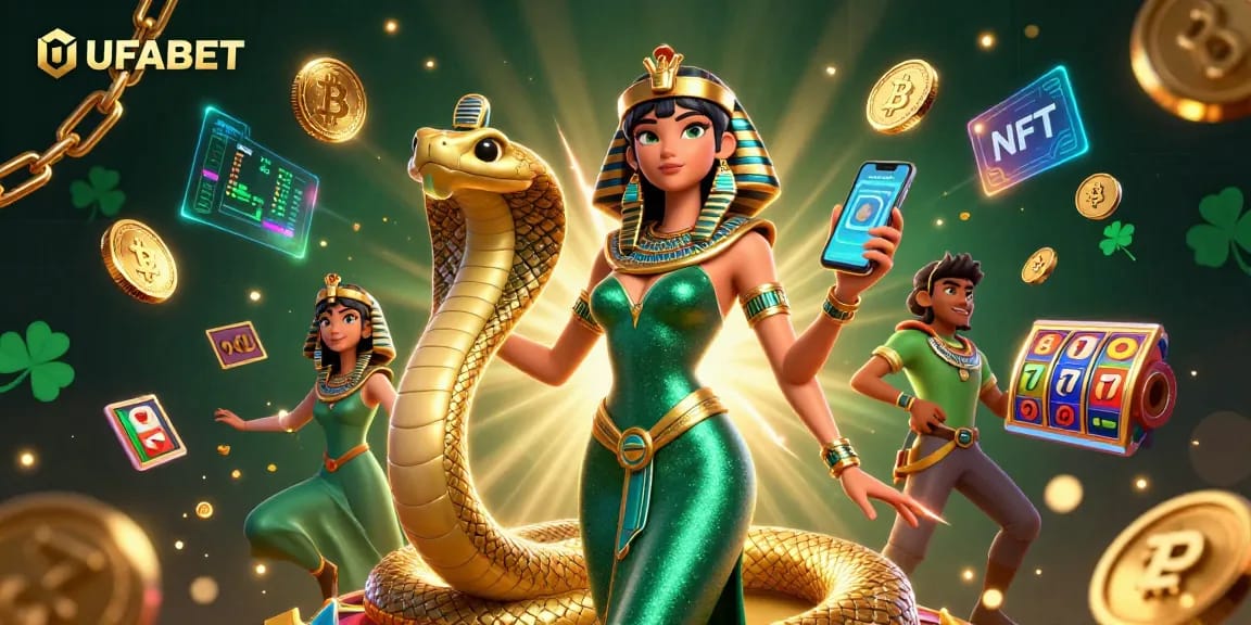Experience the excitement at UFABET with this dazzling 3D casino illustration showcasing vibrant elements of slot machines and cryptocurrency.
