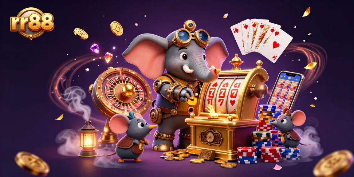 Spin the reels at rr88, immersing in a vibrant casino scene full of action and winning vibes.