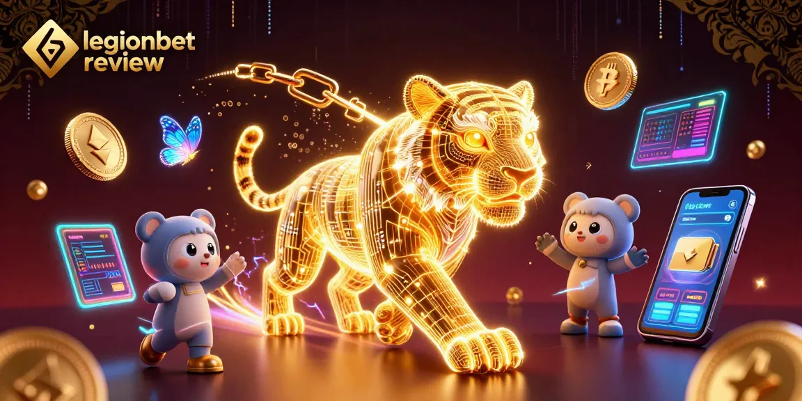Experience the thrilling legionbet review with lively visuals of a neon tiger and holographic elements in a digital casino.