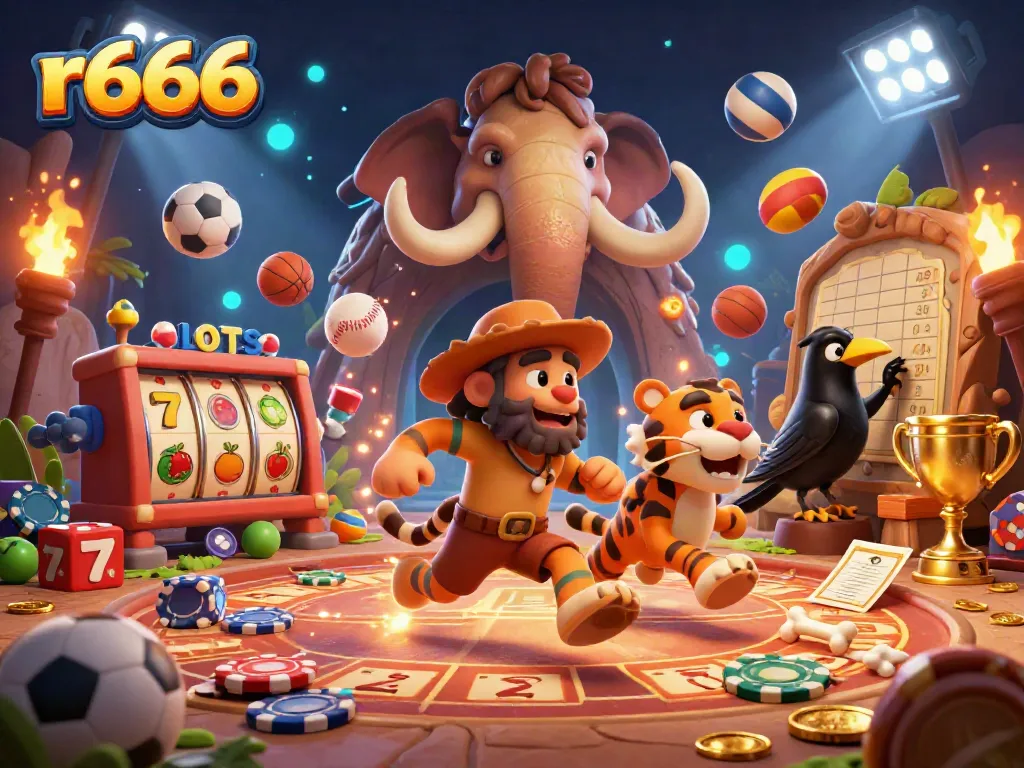 Experience the thrilling r666 casino with sabertooth and caveman engaging in epic bets.