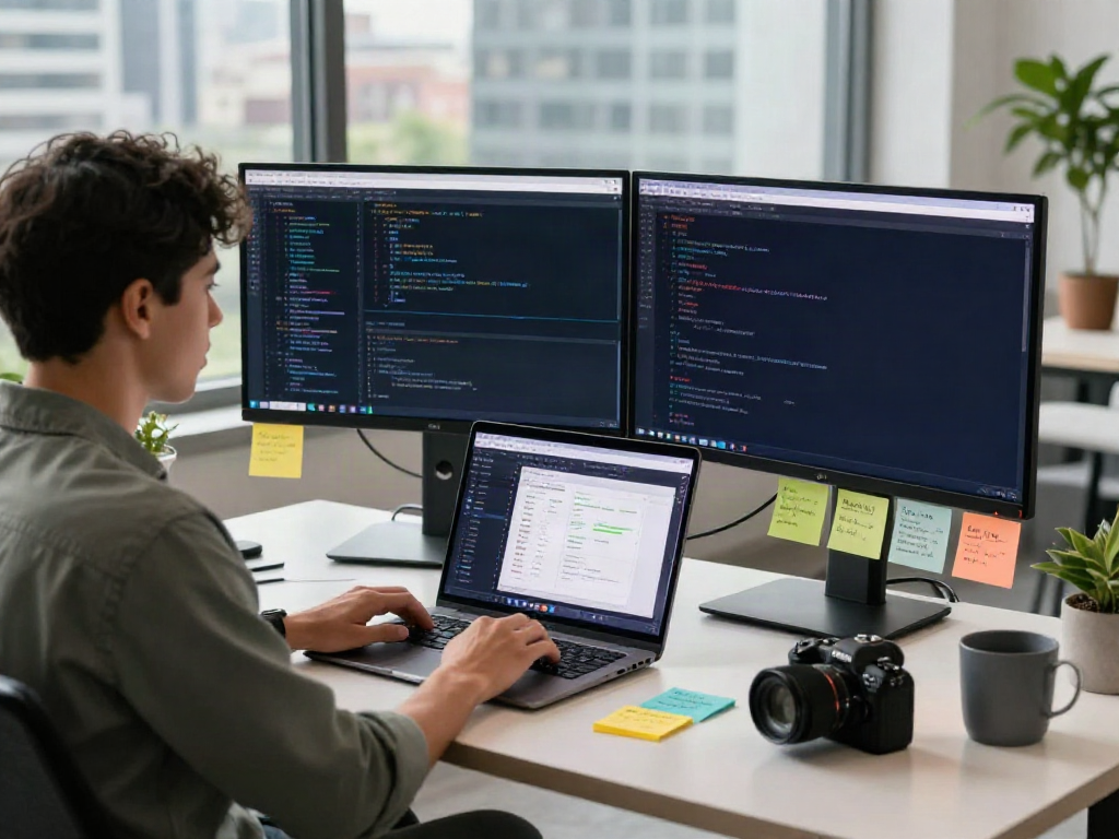 Developer utilizing instant indexing tools in a modern tech workspace.