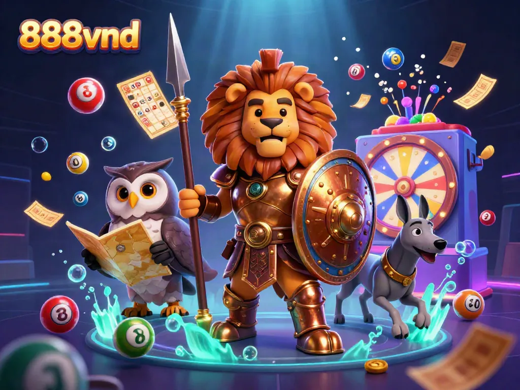 Join the action at 888vnd with a colorful explosion of lottery games and strategic characters