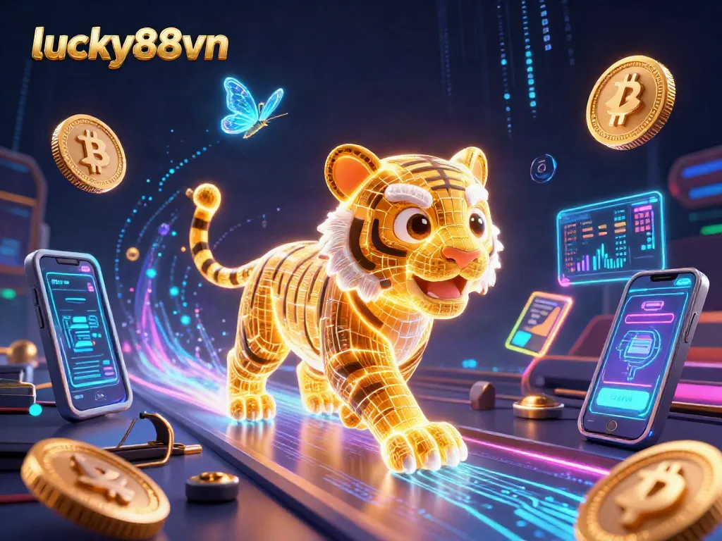 Engage in thrilling gameplay at lucky88vn with neon-lit digital elements and vibrant casino atmosphere