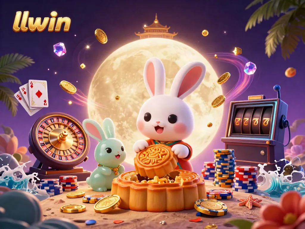Experience the thrill of llwin with a vibrant casino-themed illustration featuring a moon rabbit and golden palace.