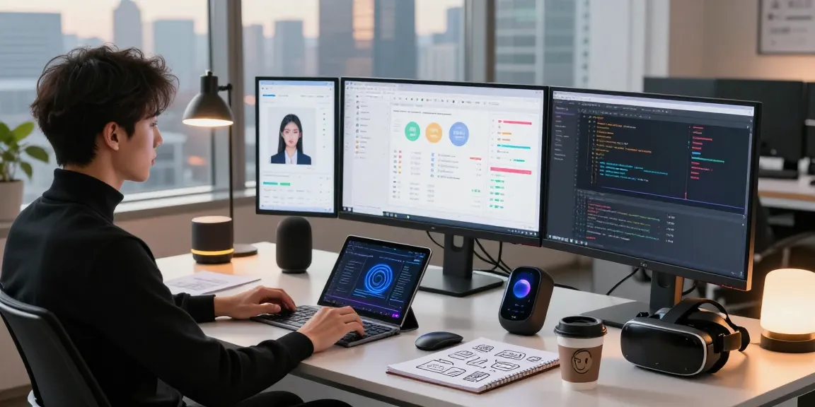 Workspace featuring AI nsfw tools, professional developing ethical AI applications in a modern office.