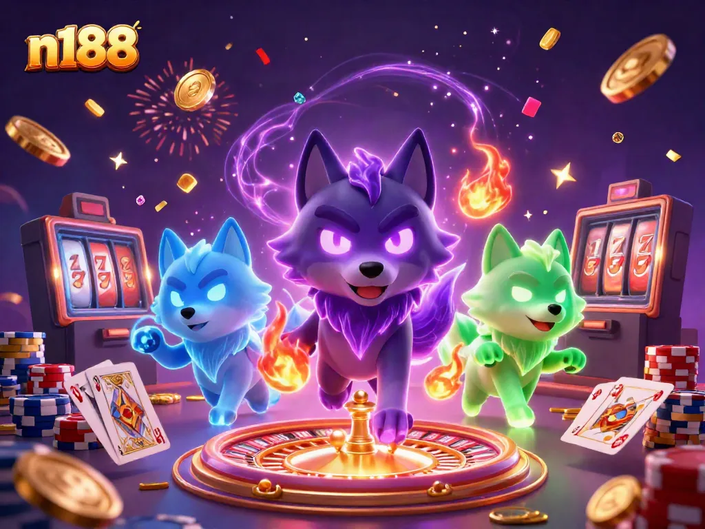 Engage in thrilling online gaming adventures with n188, featuring dynamic 3D casino elements.