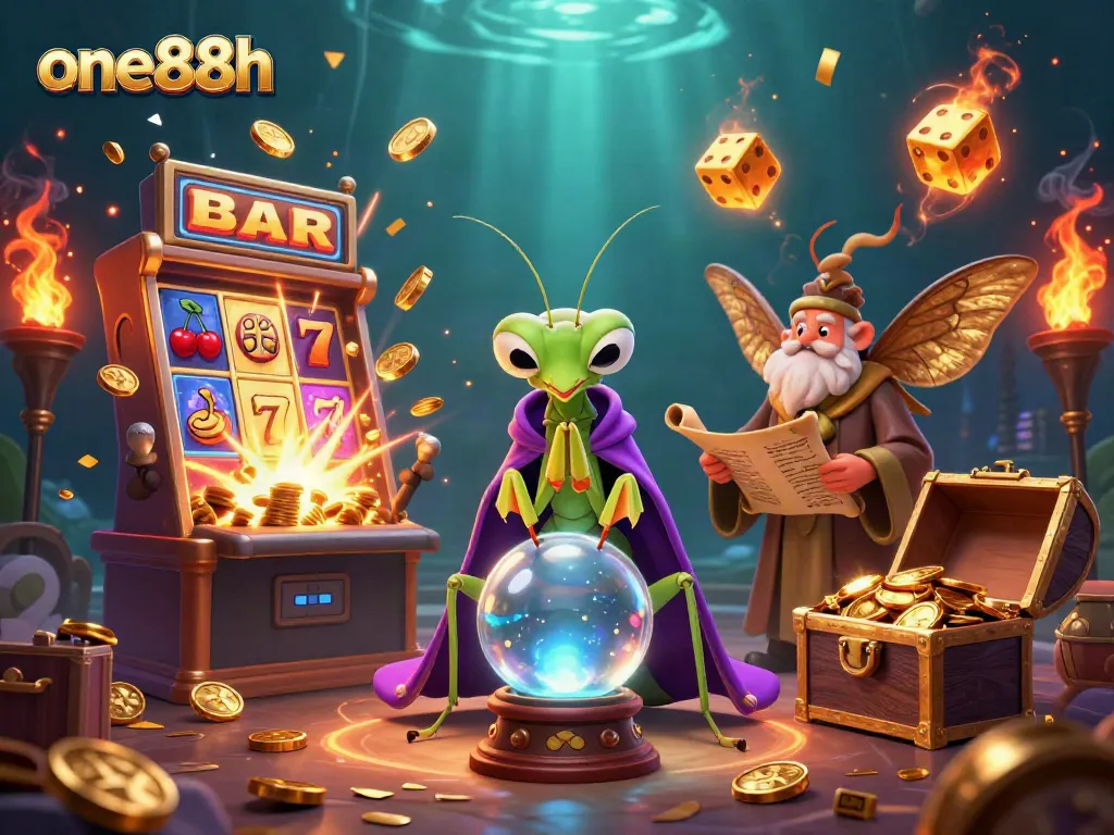 Experience thrilling wins with one88h in a vibrant casino-themed fantasy scene.