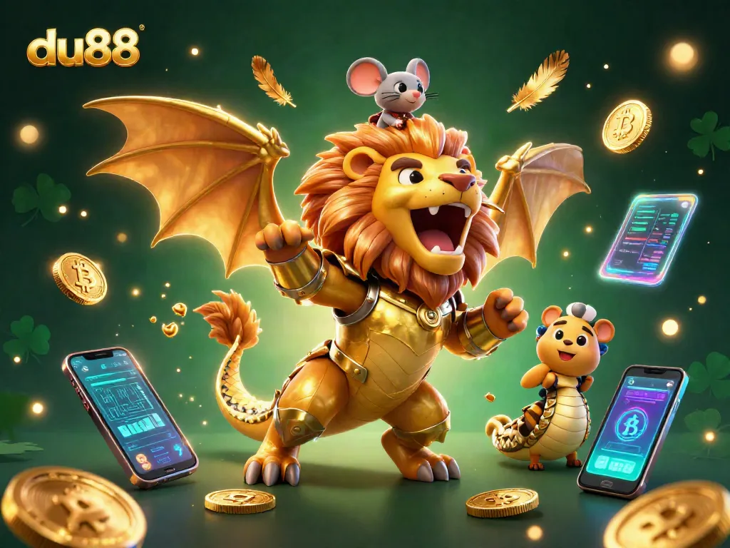Engage in thrilling gambling at du88 with vibrant casino characters and crypto elements.