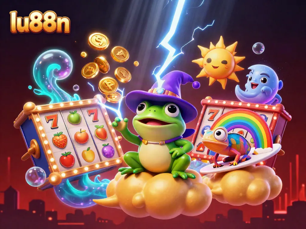 lu88n brings excitement with slots and golden coins swirling through a magical scene