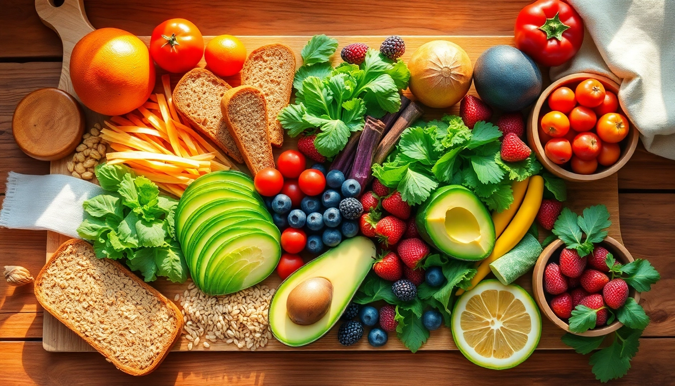 A nourishing array of healthy food, featuring vibrant fruits, vegetables, and whole grains, beautifully presented.