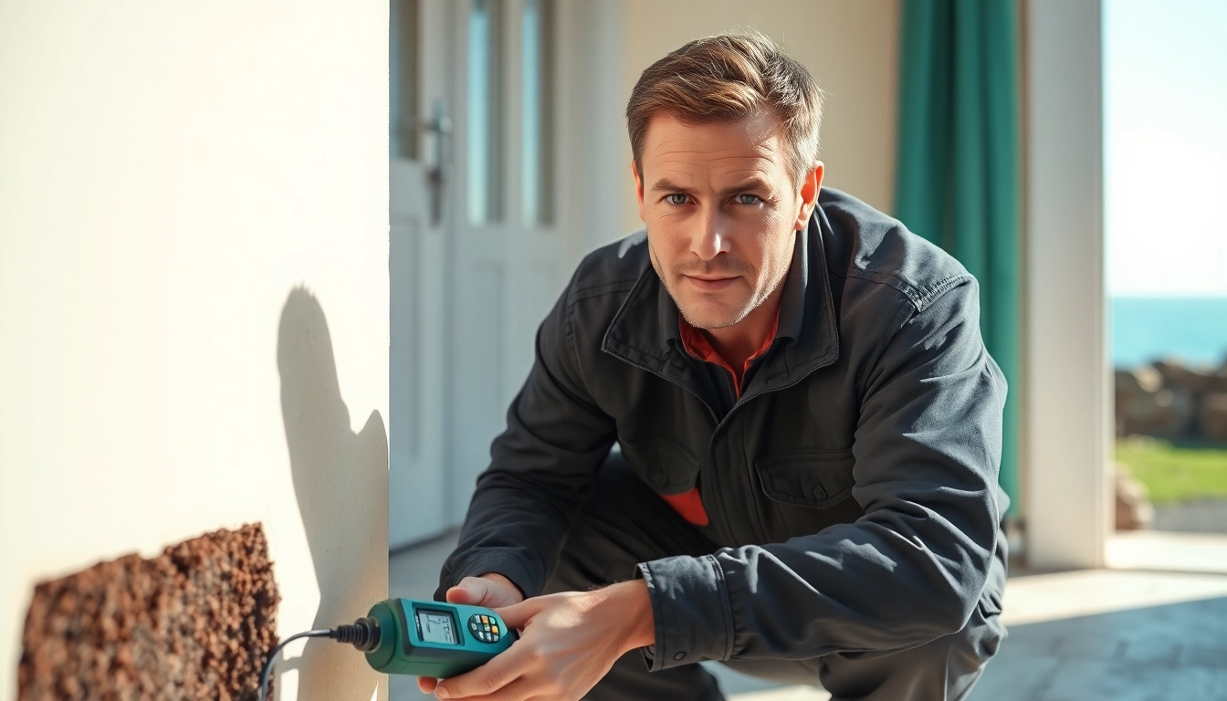 Technician using advanced tools for Leak Detection Cornwall in a residential area.