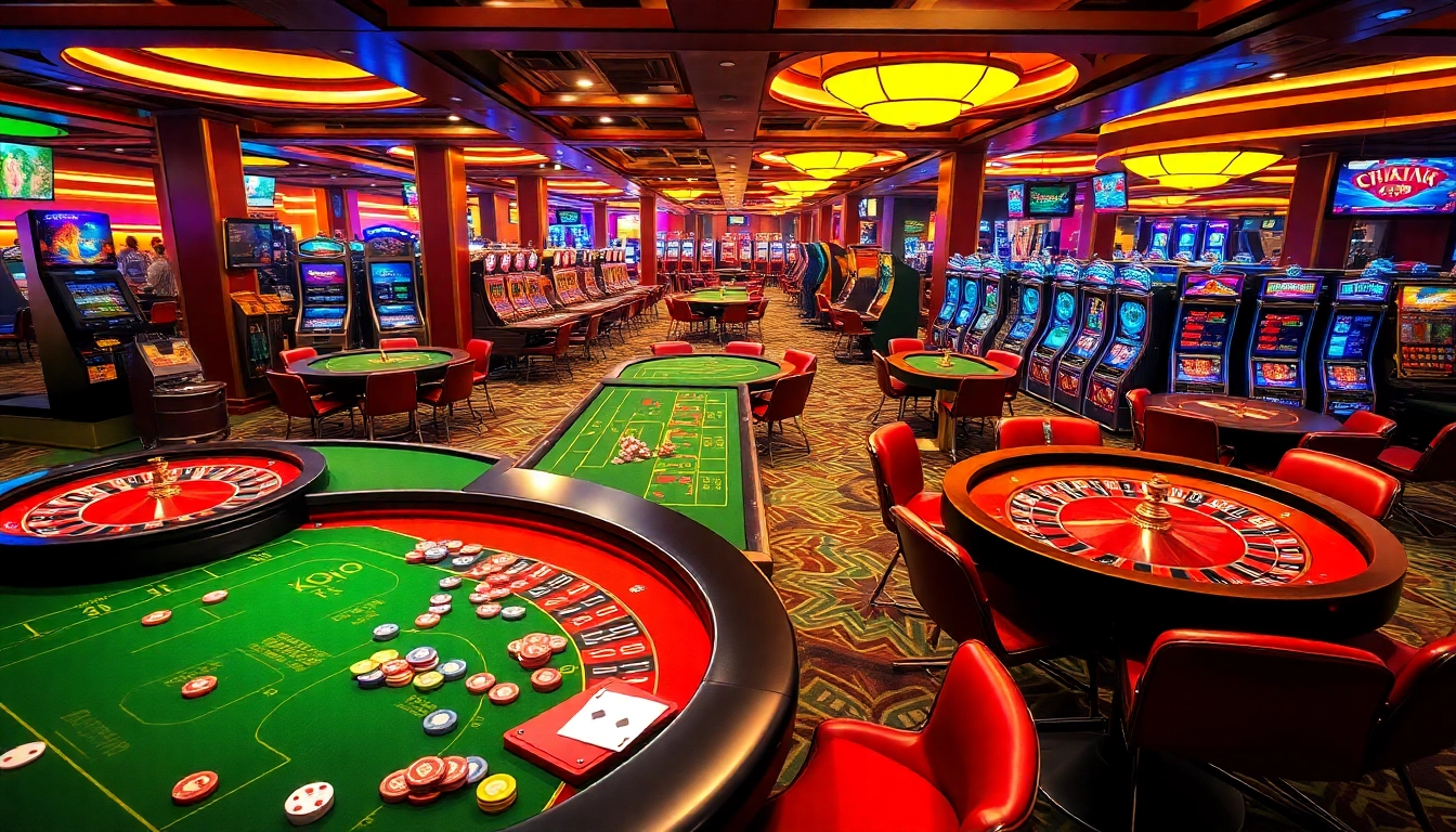 Exciting casino gaming scene with roulette, poker, and KJC AC 1 branding