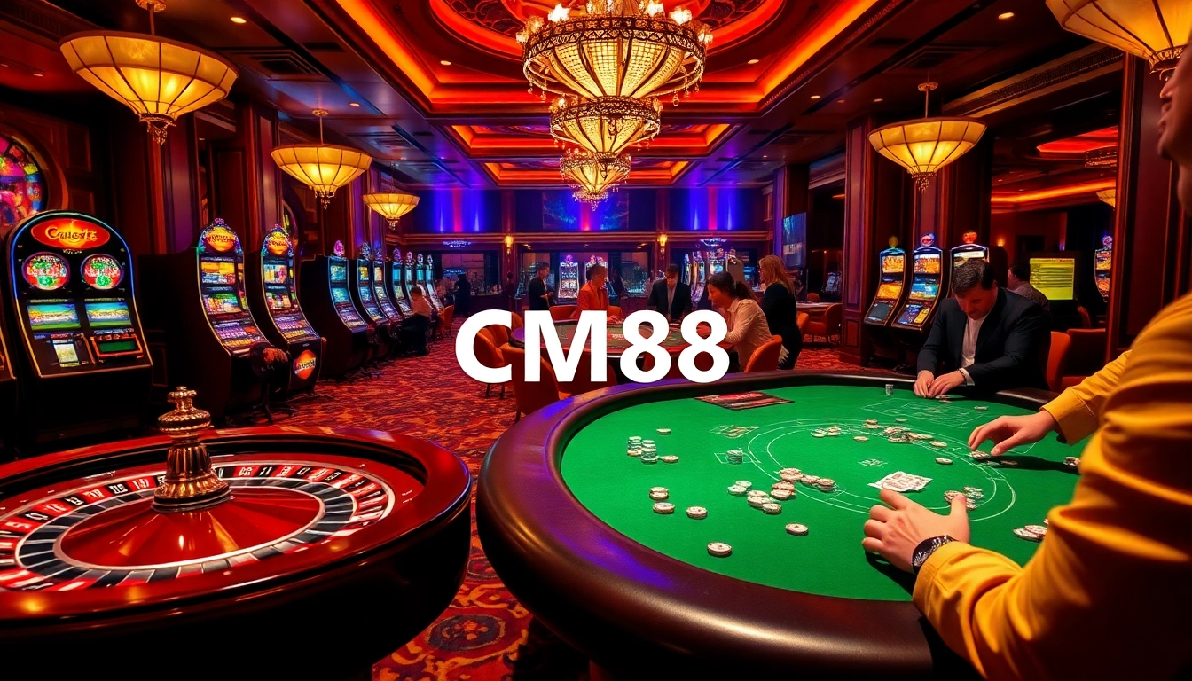 CM88 shines in a casino scene with poker tables, roulette wheels, and thrilled players enjoying the excitement of gambling.