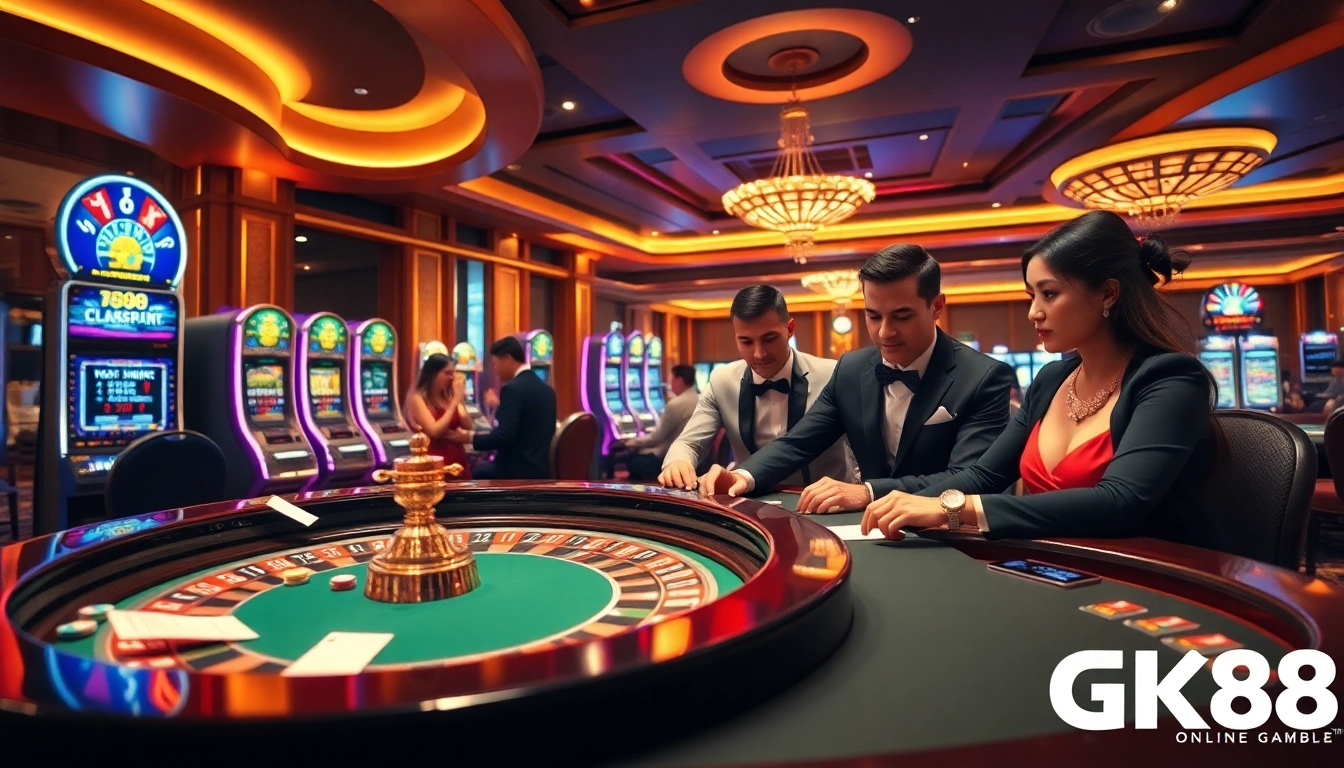 Experience the thrill of GK88 with vibrant casino tables featuring colored chips and intense gameplay.