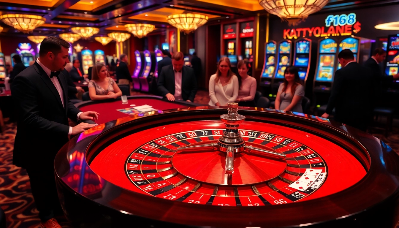 Experience thrilling casino action at f168 with roulette, slot machines, and energized players.