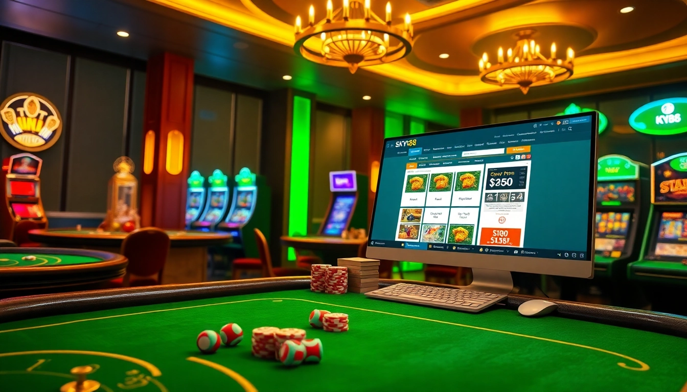 Experience the thrill of Sky88 đăng nhập with vibrant casino visuals and engaging gaming elements.