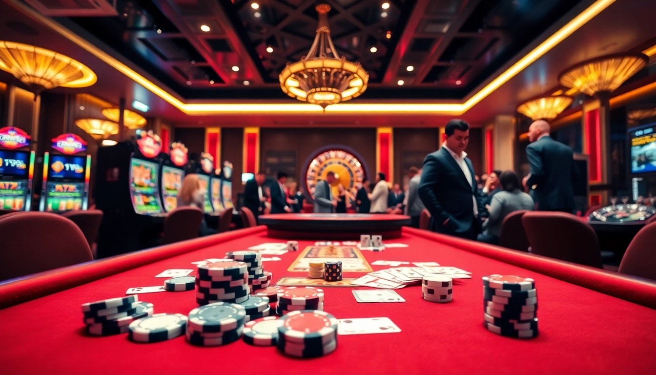 A dynamic gaming environment at nhà cái sv66 featuring vibrant poker chips and engaging dealers.