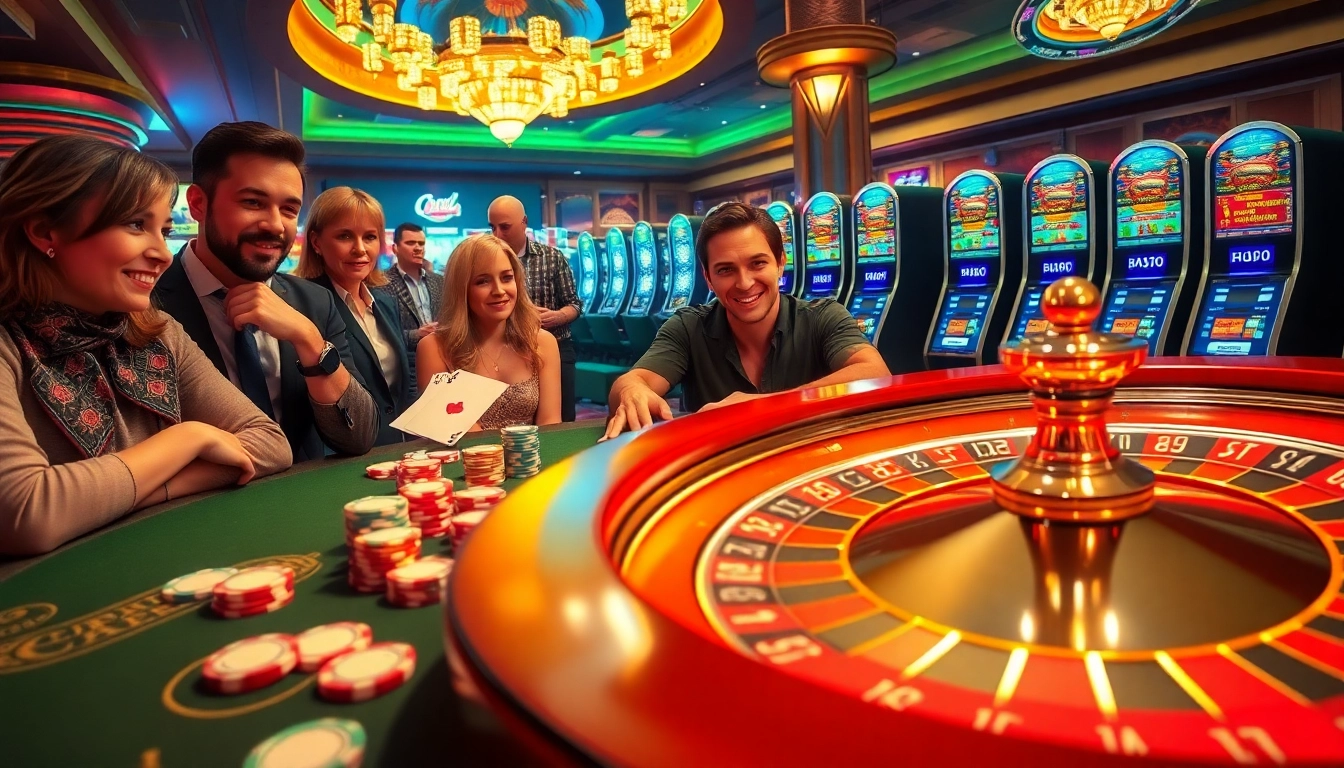 Dynamic gameplay in a slot community, showcasing thrilling slot machines and excited players.