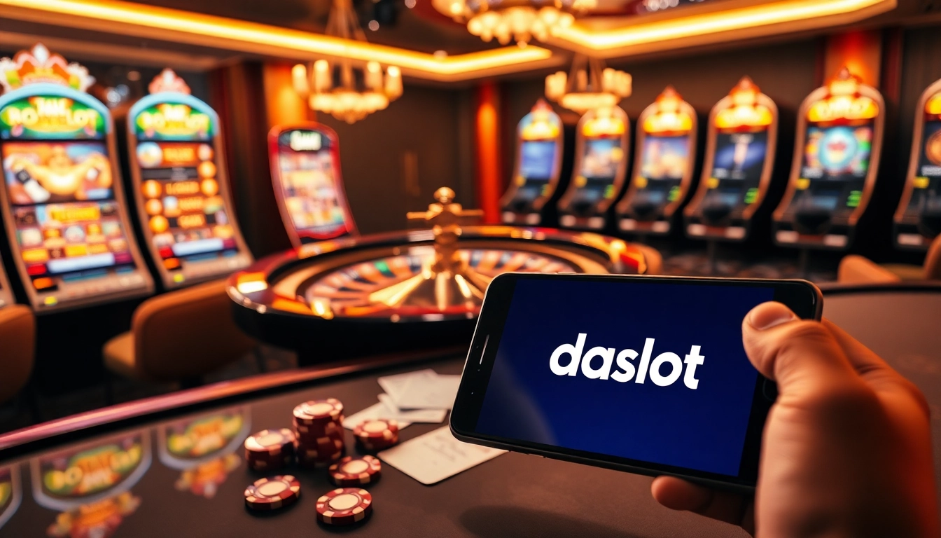 Gamblers enjoying an exciting gaming session on doaslot slot machines in a luxurious casino.