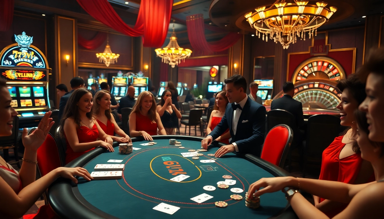 Players enjoying high-stakes poker at a luxurious 777VIP casino table.