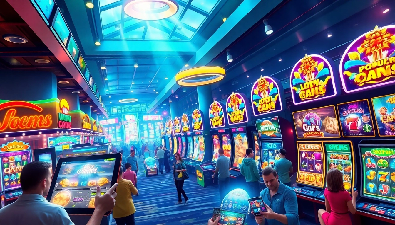 A dynamic gaming scene showcasing Kode4d link with players enjoying exciting slot games on various devices.