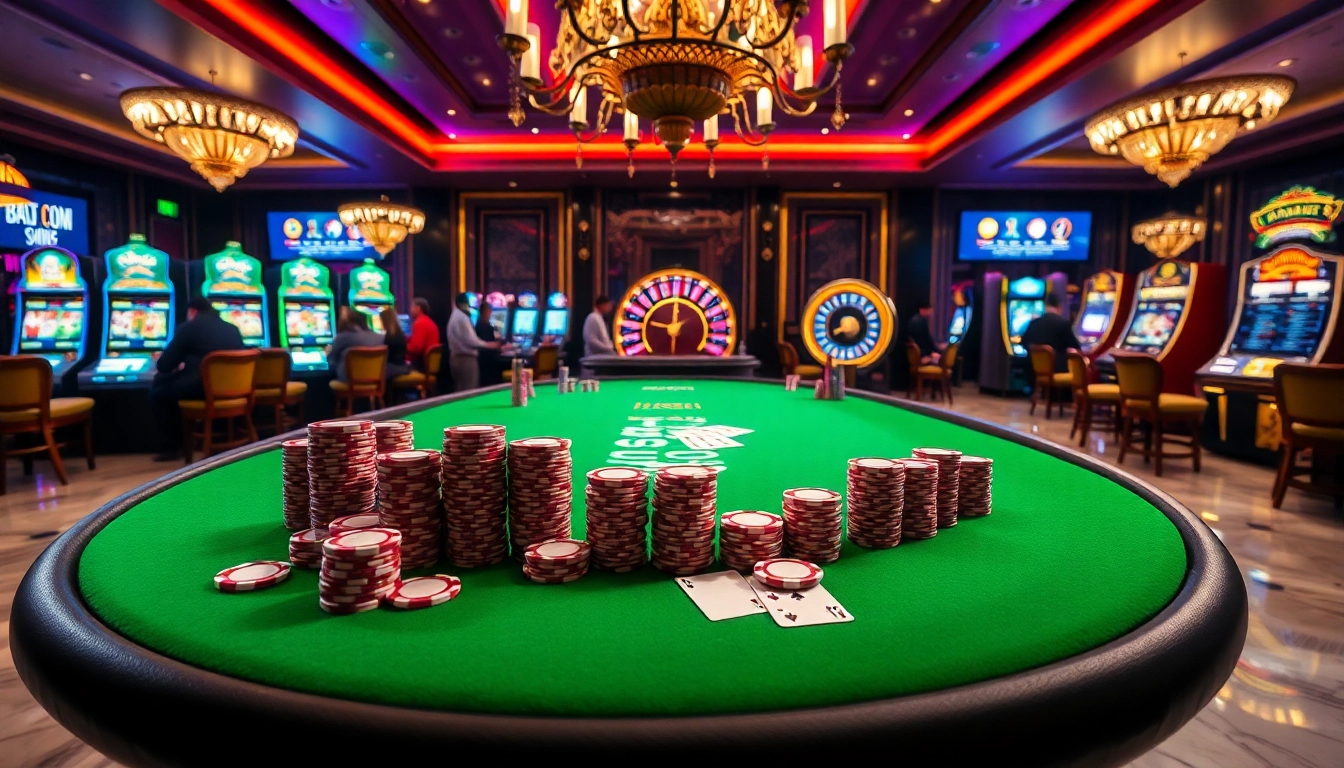 Winning at poker in a luxurious casino environment featuring https://rr88.lat/ with vibrant casino elements.