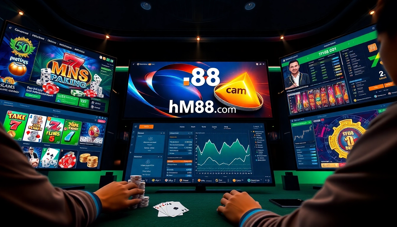 Engaging online gaming interface featuring hm88.com with casino games and vibrant visuals.