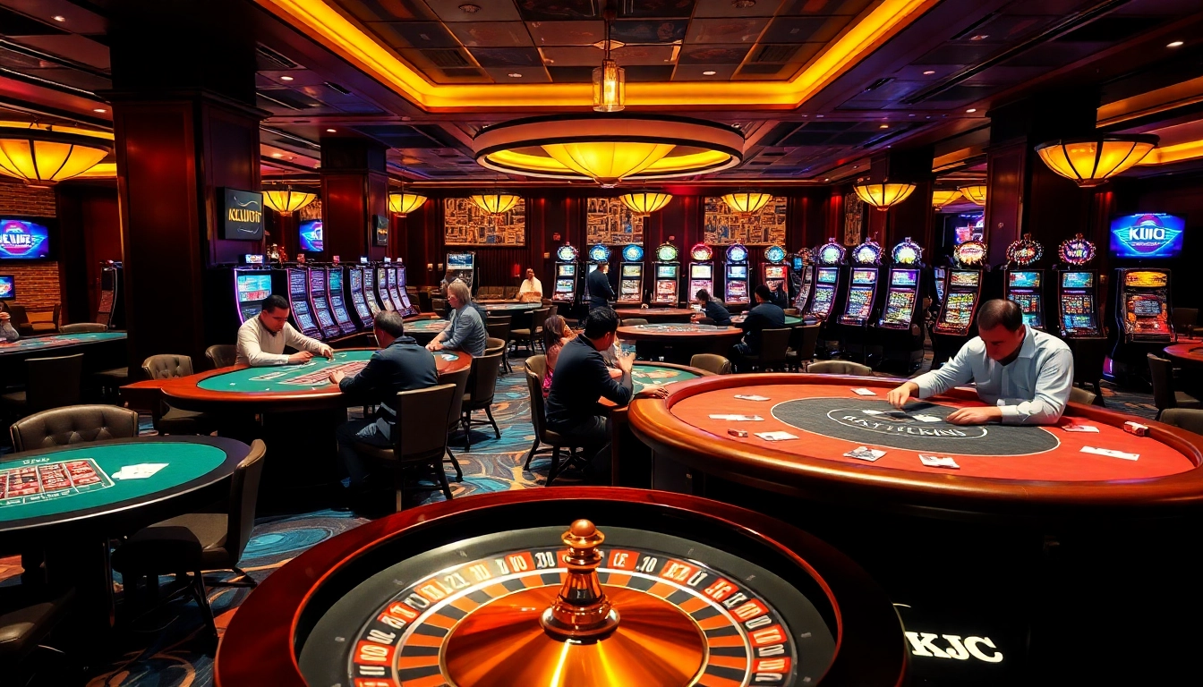 KJC demonstrates thrilling gambling experiences at a luxury casino with vibrant tables and professional players.