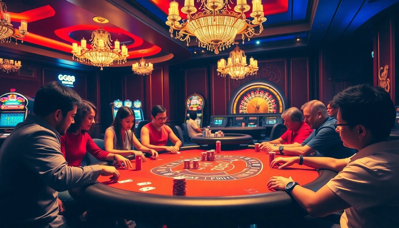 GG88 gaming excitement at a luxurious poker table with vibrant atmosphere and rich details.