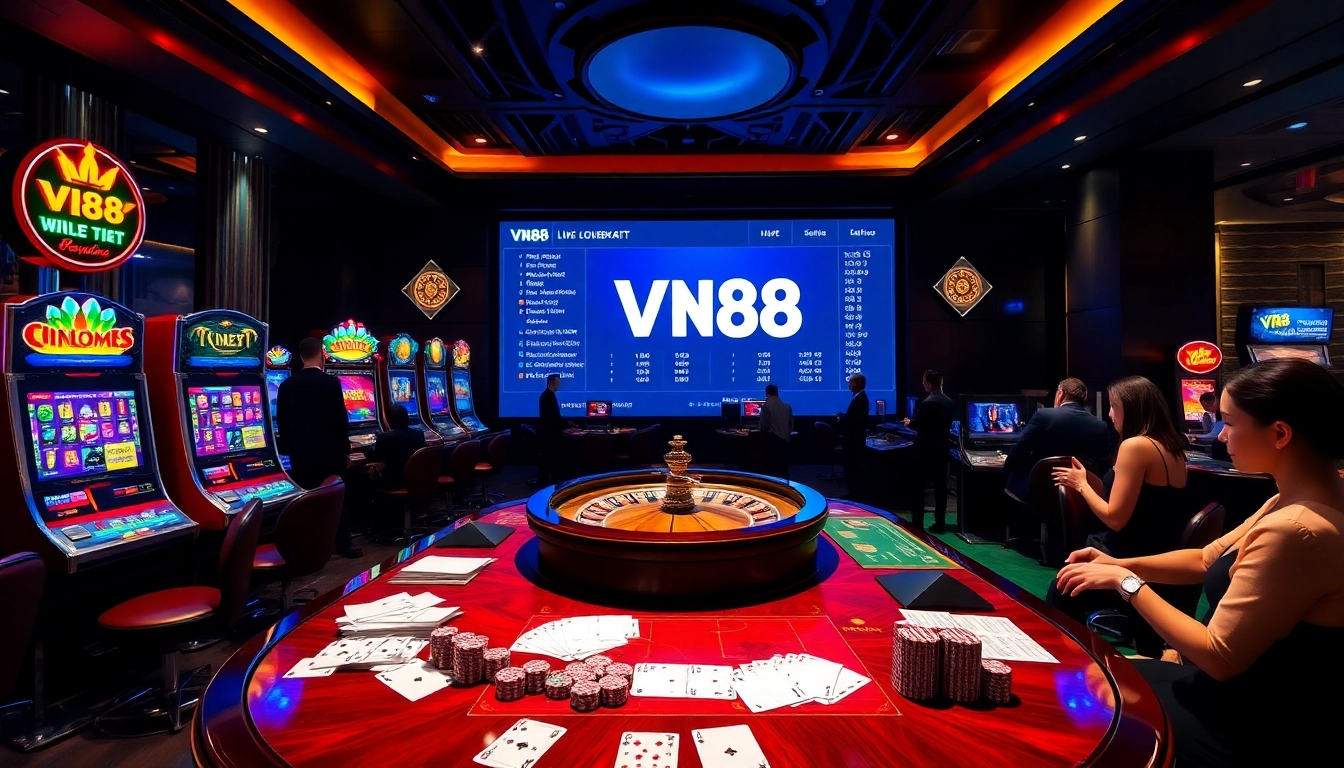 Engage in thrilling casino action at VN88 with vibrant slots and roulette tables.
