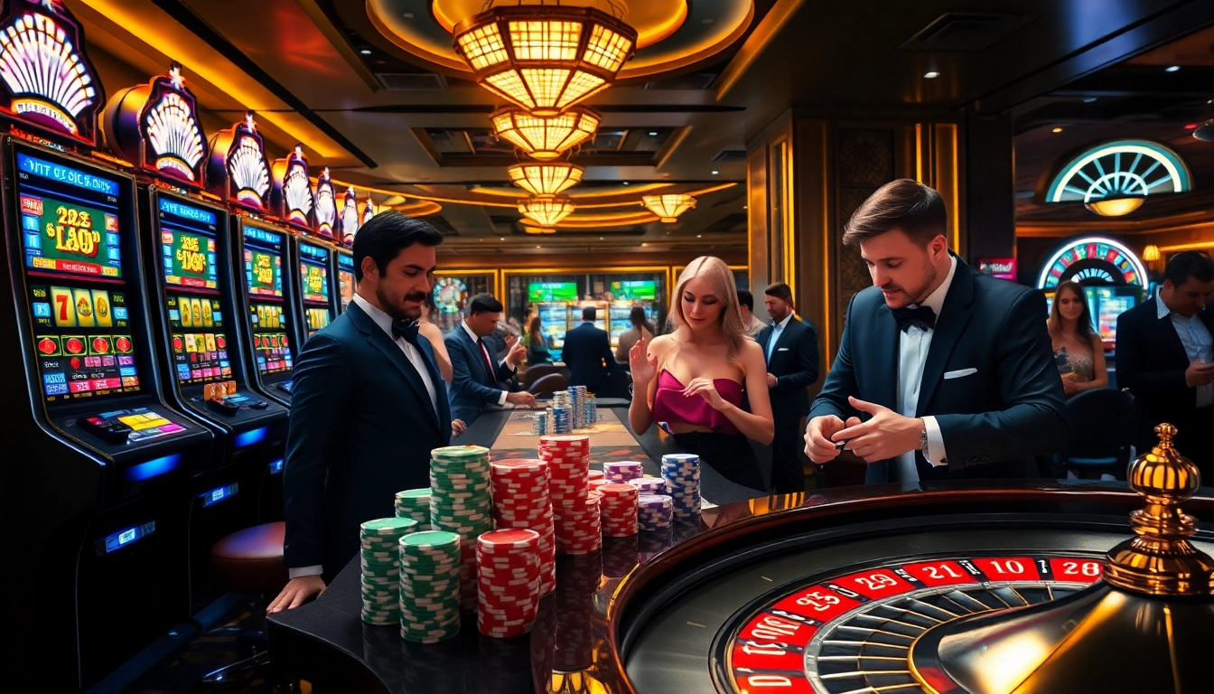 Experience the thrill of Slots8 Vip gaming with vibrant slot machines and excited players.