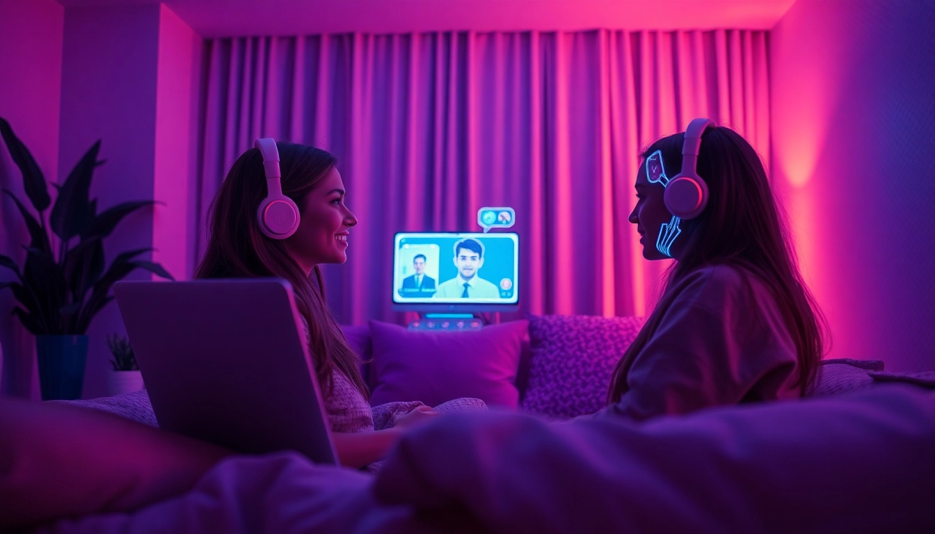Engaging AI sex chat scene with an intimate virtual interaction in a cozy room.