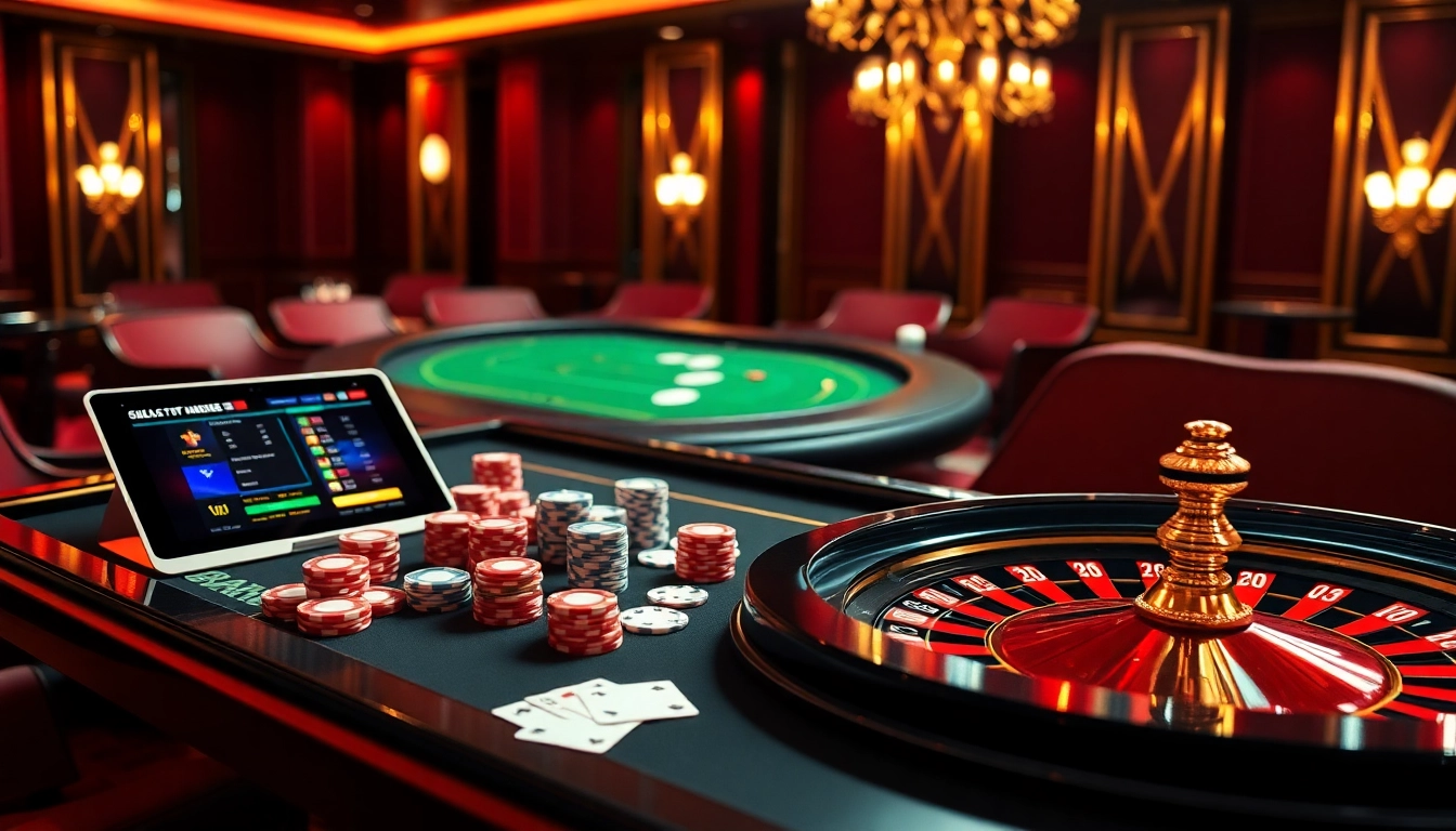 Experience the thrill of betting with exciting games at SAO BET, featuring sleek casino tables and vibrant chips.