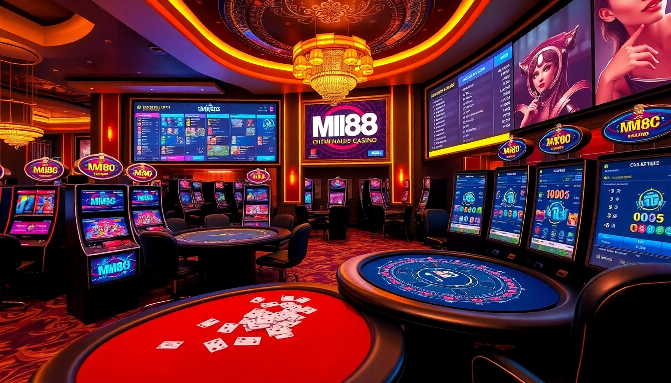 Experience the thrill of betting at MM88 with a lively casino atmosphere filled with gaming tables and slots.