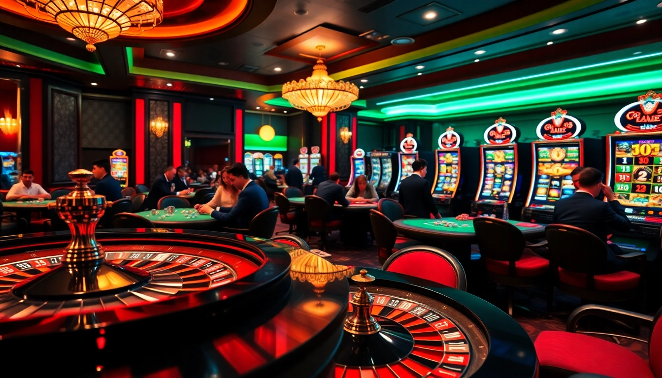 Experience the vibrant new88 casino atmosphere with players at roulette and poker tables.
