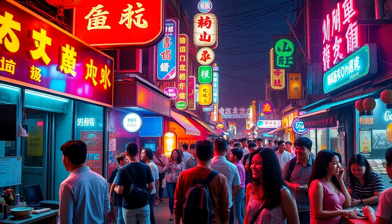 Experience the vibrant 베트남밤문화 nightlife scene with neon lights, lively crowds, and exciting entertainment.