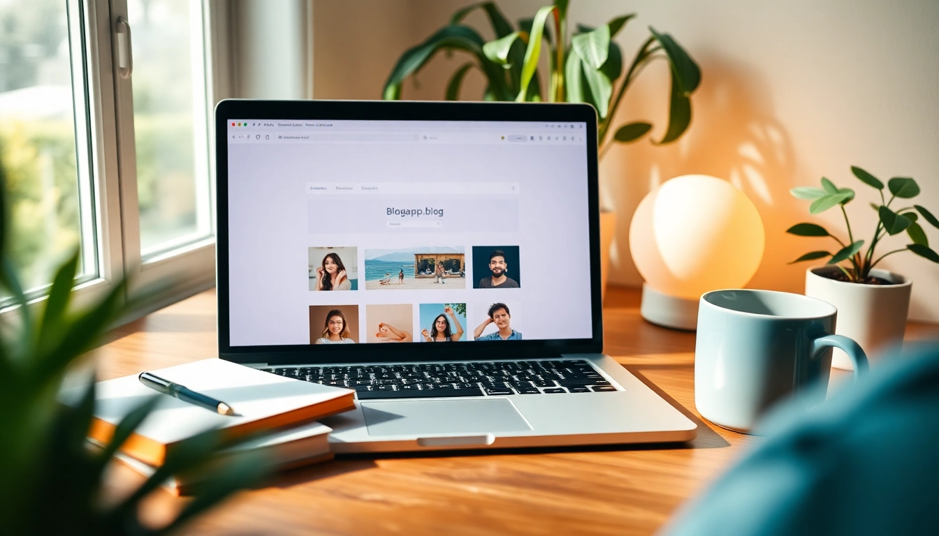 Illustrative blogging workspace featuring blogapp.blog on a laptop, inspiring creativity.
