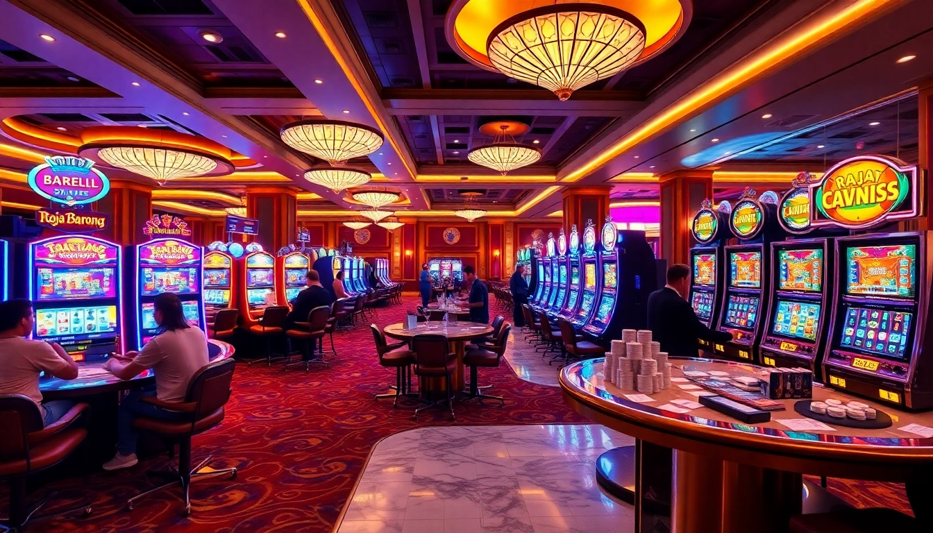 Experience the thrill of the raja barong slot amidst a luxurious casino setting with vibrant gaming action.
