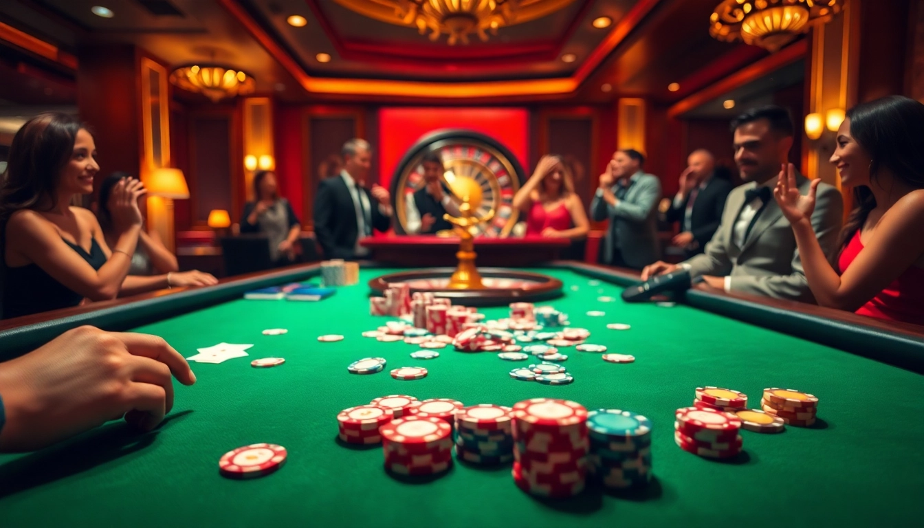 Players gather around a vibrant table at RR88 cim enjoying a thrilling casino experience.