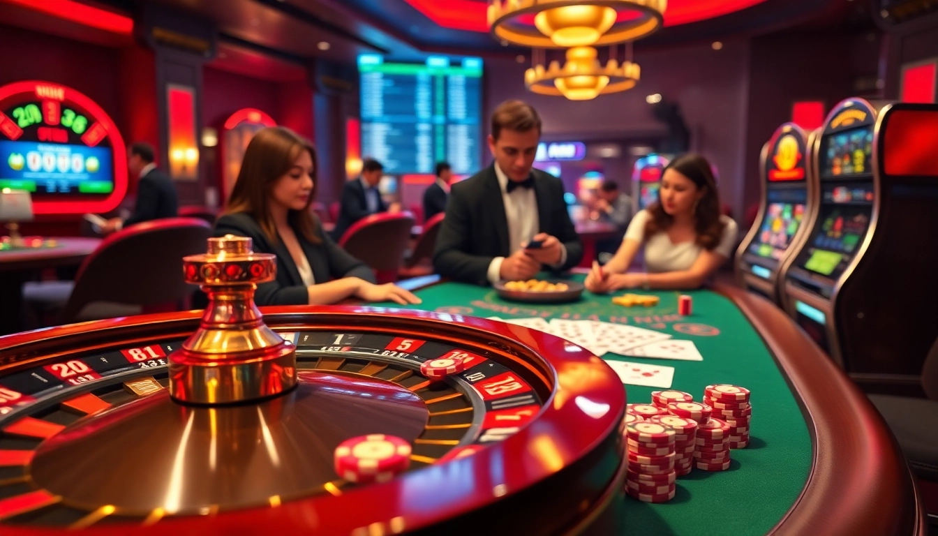 Engaged gamblers enjoying MK8 betting with luxurious casino elements.