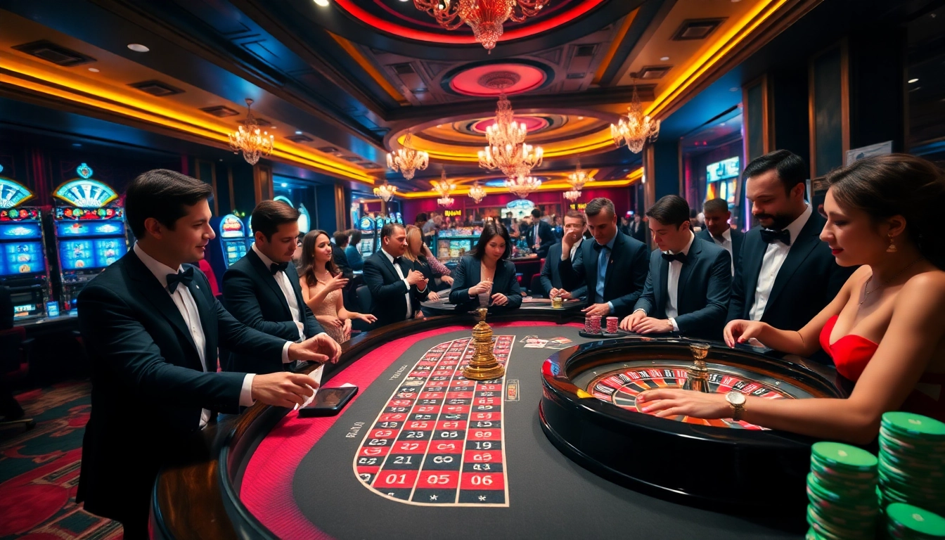 Engage in thrilling gameplay at vvjl6 com with a vibrant casino scene featuring roulette and excited players.