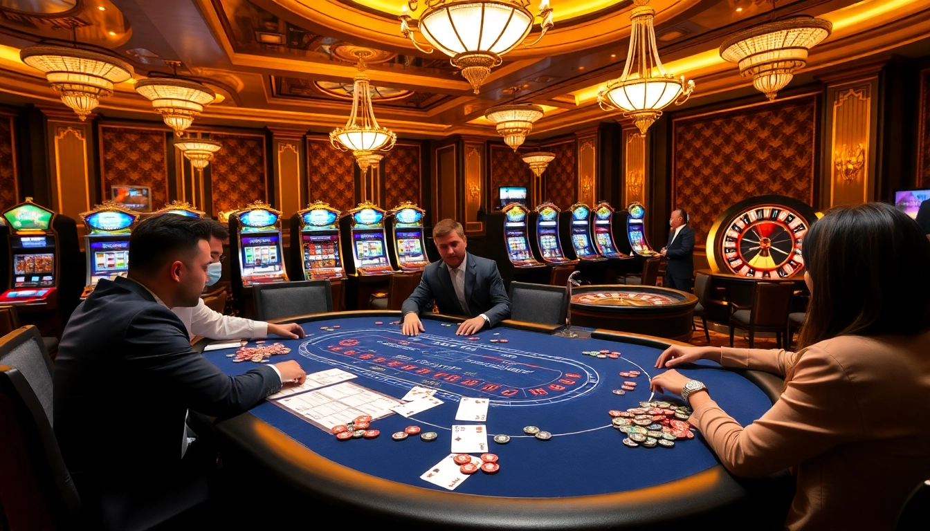 Engaging poker game at nhà cái 39bet casino featuring vibrant ambiance and professional players.
