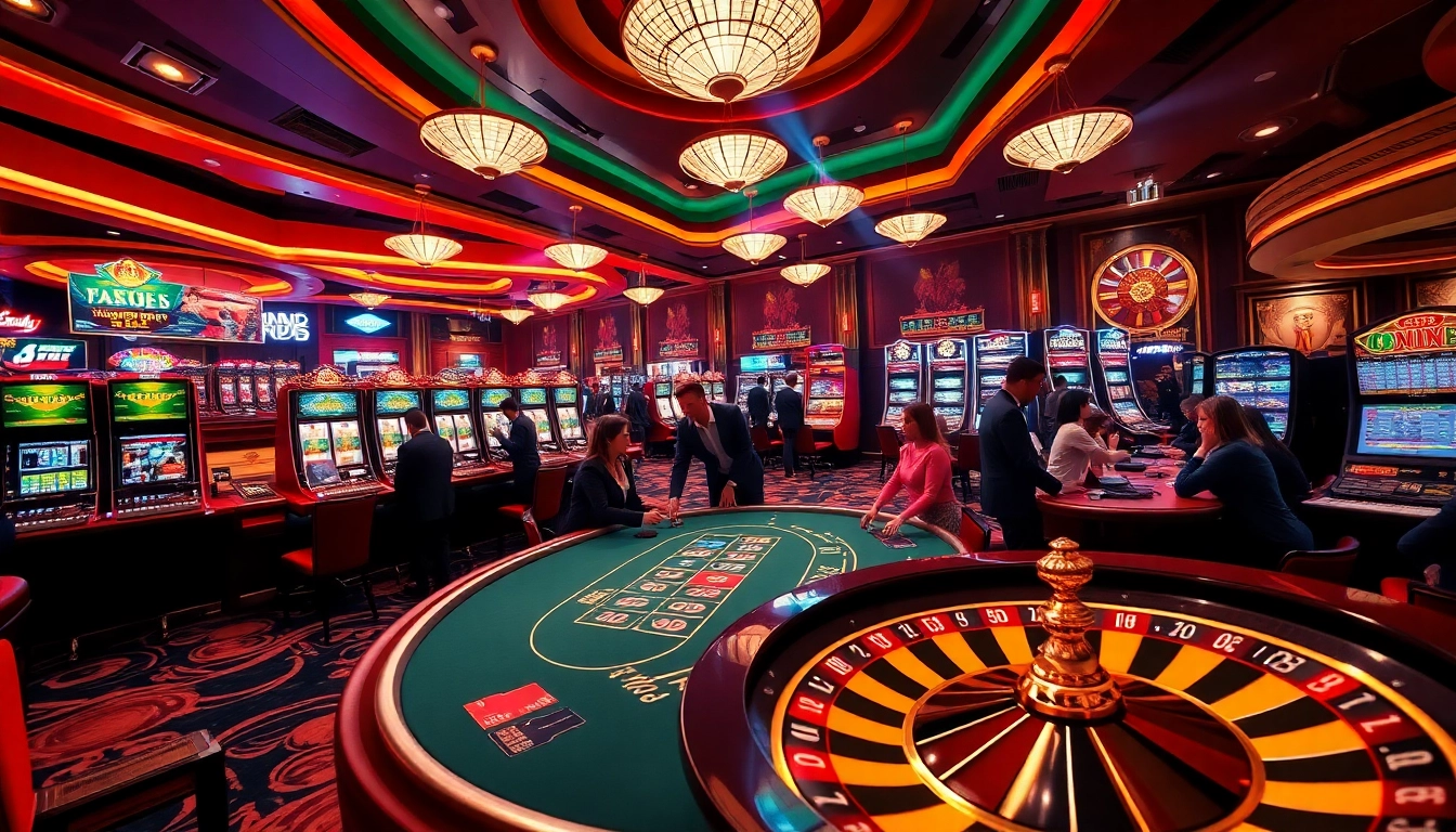Experience the thrill of nk88 as players engage at a vibrant casino table surrounded by exciting gambling action.
