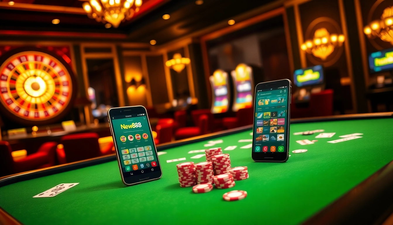 Gambling at New888 with poker chips and cards on a luxurious casino table.