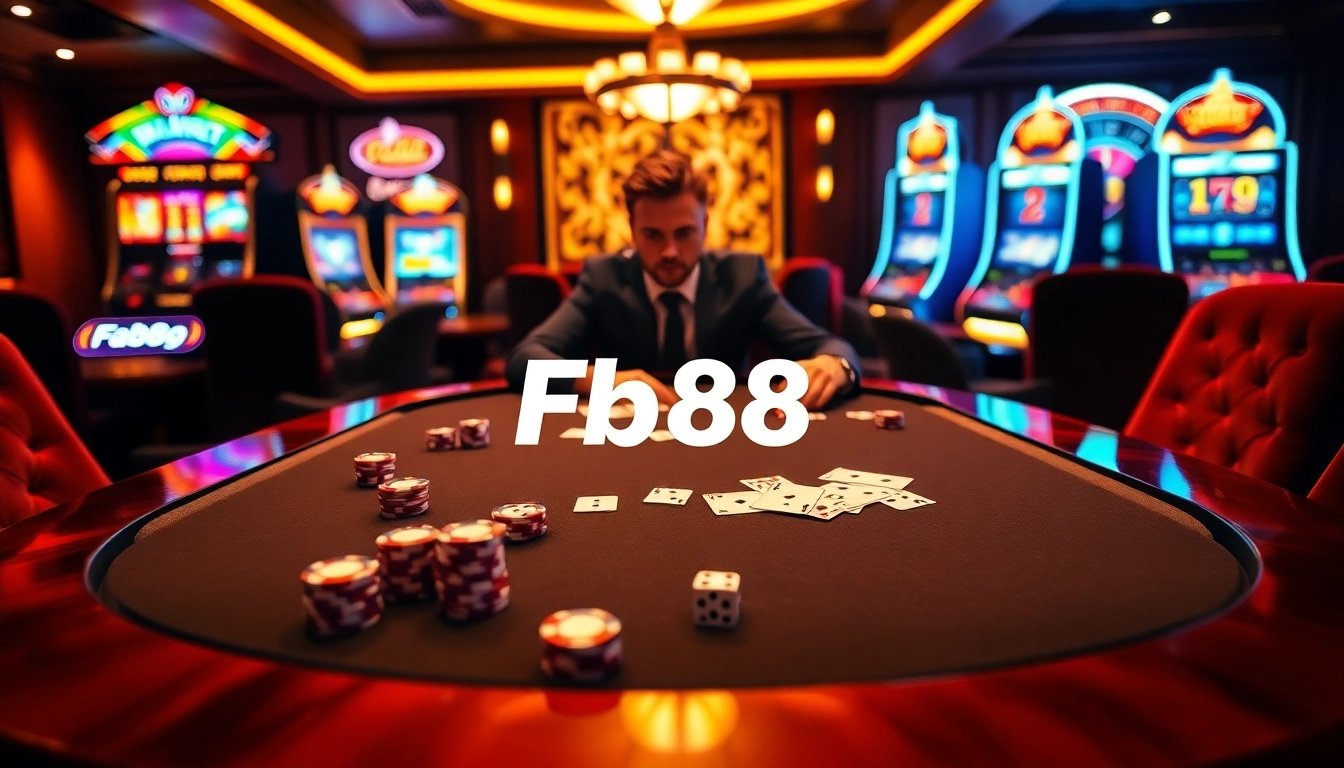 Experience high-stakes excitement at Fb88's luxurious casino featuring vibrant slot machines.
